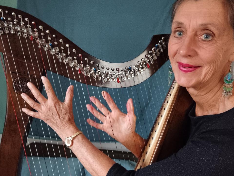 Josie with harp
